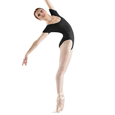 Afbeelding van Bloch Dance Cavalier Bodysuit voor dames, klassiek model met korte mouwen, zwart.