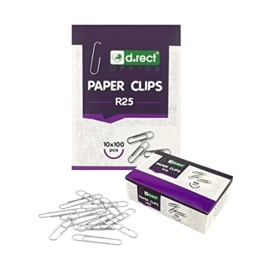Afbeelding van D.RECT pak van 1000 metalen kantoorpaperclips 25 mm, briefclips, gegalvaniseerde kantoor paperclips, 10 x 100 stuks, zilver