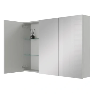 Afbeelding van Planetmöbel ARIA Spiegelbadkamerkast, breedte 100 cm, badkamerkast, hangkast met spiegel, wit/grijs, zonder lamp en stopcontact, x 70 16 cm