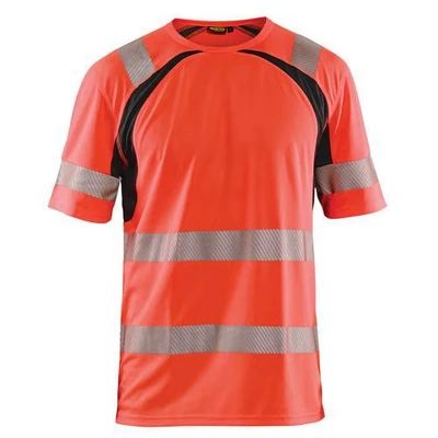 Image de T shirt anti UV haute visibilité rouge fluorescent/noir