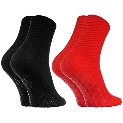 Afbeelding van Rainbow Socks Tiabetische sokken voor dames en heren, zonder elastiek, antislip, ABS kunststof, 1 x rood, zwart