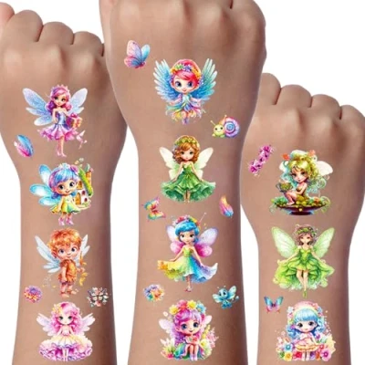 Image de Fée Tatouage Enfant, 12 Feuilles Ephemere Paillette Fille, Tatouages Decoration Anniversaire, Cadeau Anniversaire pour Filles