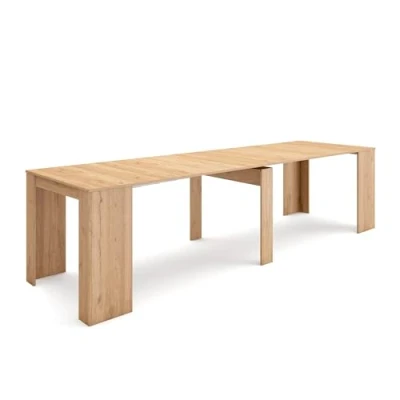 Afbeelding van Skraut Home Uittrekbare consoletafel, eettafel, tot 301 cm, licht eiken, afmetingen gesloten: 90x49x75cm