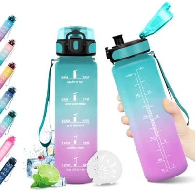 Afbeelding van KollyKolla Waterfles voor kinderen, met tijdsaanduiding, schoolfles BPA vrij, motiverende fles meisjes, sport, fietsen, kamperen, 500 ml