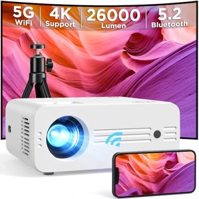 Afbeelding van Projector, 5G, wifi, bluetooth, full hd, native 1080p, AKIYO beamer met statief