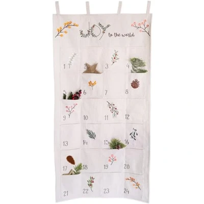 Afbeelding van Papierdrachen Adventskalender 2024 stoffen wandkalender om te vullen Joy to the World hoogwaardig geborduurd zak cadeauzakje herbruikbaar set nr. 38