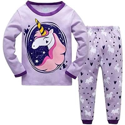 Afbeelding van Qzrnly Petit Girls Giraffenset, 2 delig, nauwsluitend, pyjama, 100% katoen (maat 1 10 jaar), Paars.