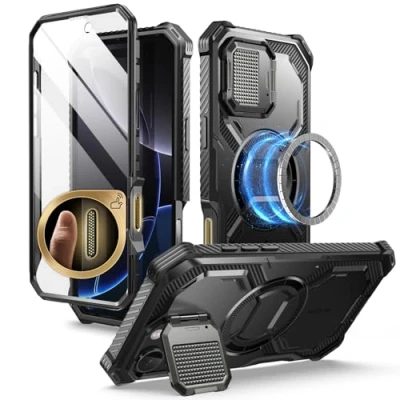 Afbeelding van i Blason Armorbox Beschermhoes voor iPhone 16 Pro met geïntegreerde camerabescherming, MagSafe compatibel, militaire bescherming, schokbestendig, displaybescherming, zwart