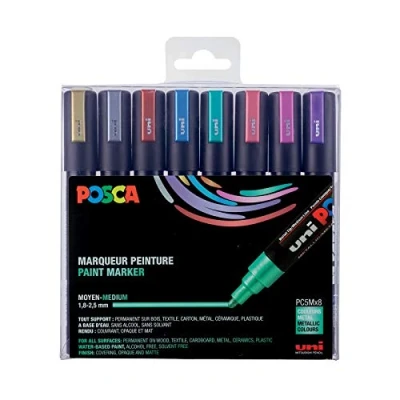 Afbeelding van Posca paintmarker PC 5M, set van 8 markers in geassorteerde metallic kleuren