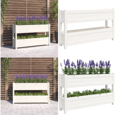 Afbeelding van Plantenbak 112x25x66 cm massief grenenhout wit
