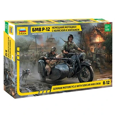 Afbeelding van 1:35 Zvezda 3607 German Motorcycle R 12 with Sidecar &amp; Crew Plastic Modelbouwpakket