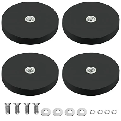Afbeelding van Set van 4 rubberen neodymium magneten Ø 43 mm met M6 binnendraad, 10 kg hechtkracht, magneetsystemen ommanteling, ronde schroefdraad voor schroeven,