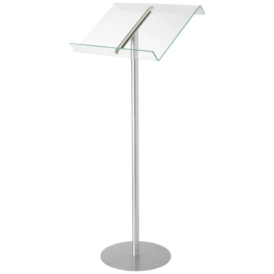 Afbeelding van Deflecto Vloerstandaard zonder ringband, zilver/transparant, acrylpaneelhouder, basisstandaard voor speech, muziekstandaard