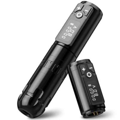 Afbeelding van Ambition Soldier Draaibare batterijpen met extra batterij, tattoo cartridgemachine, draadloos vermogen 2400 mAh, kernloze motor, digitaal led display (Pools zwart)