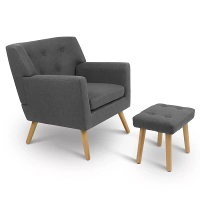 Image de Fauteuil scandinave LIV avec repose pieds en tissu gris anthracite