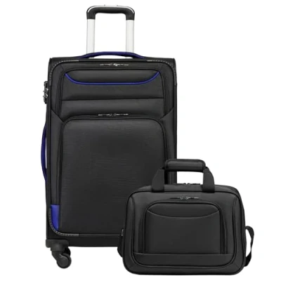 Afbeelding van COOLIFE Trolleykoffer, reiskoffer met 4 wielen, stoffen koffer, handbagage, TSA slot, koffer bevat 1 grote schoudertas, zwart en blauw., Nice