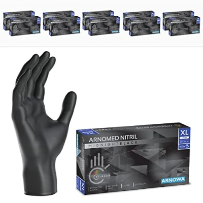 Image de ARNOMED gants nitrile taille XL, gant noir, 1000 pcs (10 boîtes), noir jetable non poudrés &amp; sans latex, de cuisine jetables, jetables tailles S, M, L XL
