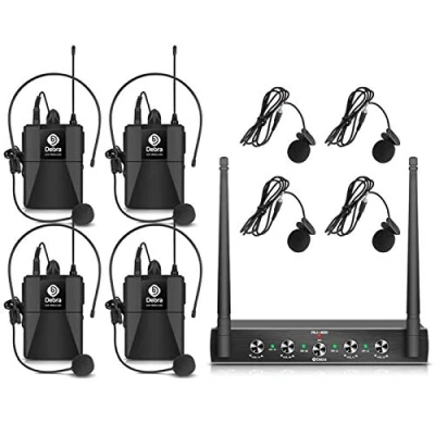 Afbeelding van Debra Audio Pro 4 kanaals draadloos UHF microfoonsysteem met lavalier draadloze handmicrofoon, metalen ontvanger, ideaal voor karaokefeest of in de kerk (met bodypacks (A))