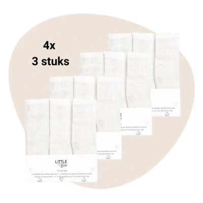 Afbeelding van Little Boo Set 4 X Washandjes Uni White 3 pack 12 delig