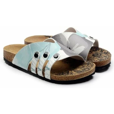 Afbeelding van GOBY Gray Flower Sandalen Slippers Hoge kwaliteit Handmade Maat 39
