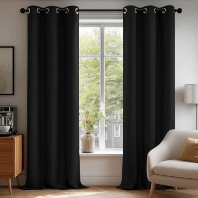 Afbeelding van Deconovo Warmte isolerende verduisteringsgordijnen, gordijnen voor jongens slaapkamer, modern design met oogjes, 107 x 214 cm (breedte hoogte), Halloween zwart, 2 stuks
