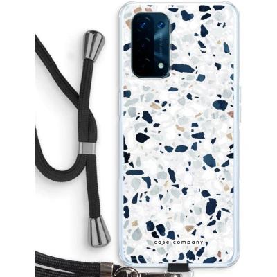 Afbeelding van Case Company® hoesje met Koord geschikt voor Oppo A74 5G Terrazzo N1 Telefoonhoesje Zwart Bescherming aan alle Kanten en Over de Schermrand