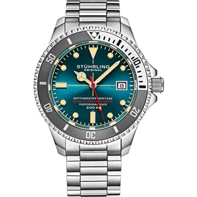 Afbeelding van Professioneel Zwitsers automatisch duikhorloge van roestvrij staal &quot;Deep Master&quot; waterdicht tot 200 meter, geborstelde en afgeschuinde armband met veiligheidssluiting geschroefde kroon,, Turkoois,