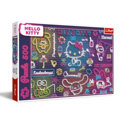 Afbeelding van Trefl Neon Hello Kitty Puzzel 500 stukjes DIY puzzel, creatieve vrije tijd, voor volwassenen en kinderen vanaf 10 jaar