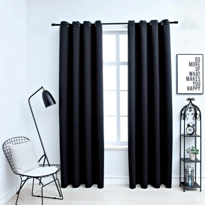 Afbeelding van Gordijn verduisterend met metalen ringen 2 st 140x245 cm zwart