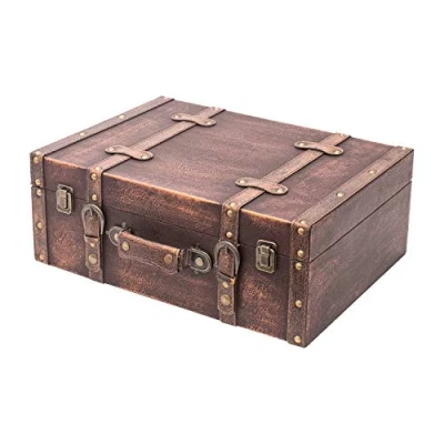 Afbeelding van HMF VKO103 Vintage houten koffer 44 x 32 16 cm, groot, klassieke versiering