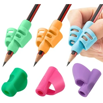 Afbeelding van Stylo Set van 6 potloodgrepen voor het handschrijven kinderen, kleurrijke patronen, gesorteerd, links en rechtshandige comfortabele schrijfhulp ter verbetering schrijven