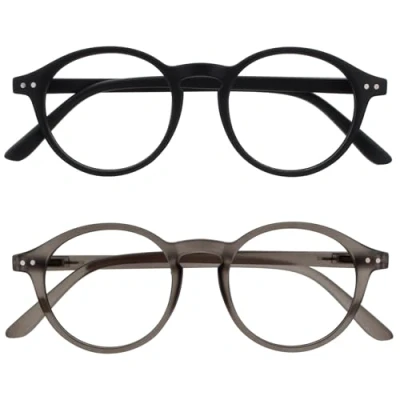 Afbeelding van OPULIZE REY Lunettes de lecture Lot 2 Monture ronde rétro Noir mat, gris Homme Femme Charnières à ressort RR56 17 +1,50