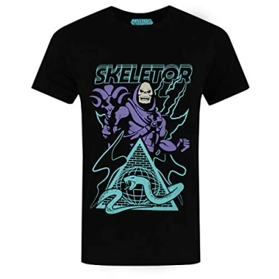 Afbeelding van Meister van het universum Skeletor T shirt voor heren, supervillain karakters, zwart.