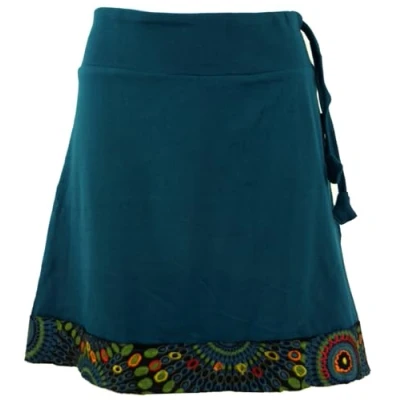 Afbeelding van GURU SHOP Minirok met geborduurde zoom chique retro rok mandala dames katoenen rokken korte alternatieve kleding, petrol, 40, Benzine.