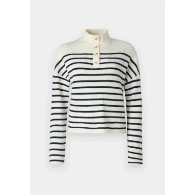 Afbeelding van Tommy Hilfiger GOLD Button Sweater Trui Ivory petal/dark night navy, Dames, Maat: XXS, navy