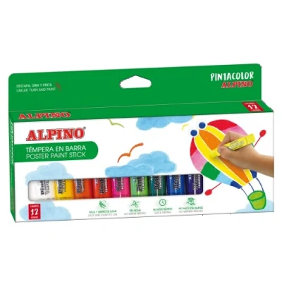 Afbeelding van Alpino 12 tubes effen gouache voor kinderen, kleur van stevige sticks, schoolbenodigdheden, in levendige kleuren mengbare verf, sneldrogend, kleurgouache