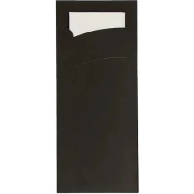 Afbeelding van Bestekzakje pochette zwart met wit servet (600 stuks)
