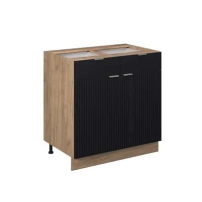 Afbeelding van Vicco Keukenonderkast Fame Line, Zwart gestreept/Krachtige eik goud, 80 cm zonder werkblad