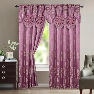 Afbeelding van Elegant Comfort Aurora Set van 2 gordijnen jacquard look met aangebrachte valance 137,2 x 213,4 cm lila