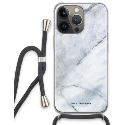 Afbeelding van Case Company® hoesje met Koord geschikt voor iPhone 13 Pro Witte marmer Telefoonhoesje Zwart Extra Bescherming aan alle Kanten en Over de Schermrand