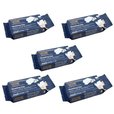 Afbeelding van ARTME Witte boetseerklei 2500 g (500 x 5 stuks) luchtuitharding voor kunst en knutselen aan de lucht drogen, afzonderlijk verpakt, 500 stuks