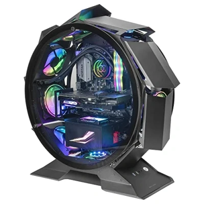 Afbeelding van Mars Gaming MCORB PC behuizing, gaming, micro ATX XL, circulaire custom design, dubbele beglazing van gehard glas