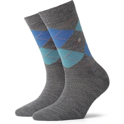 Afbeelding van Burlington Marylebone damessokken wol grijs melange met blauw Maat: 36 41