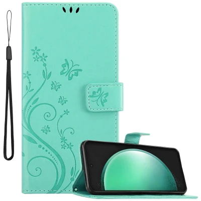 Afbeelding van Cadorabo Hoesje geschikt voor Samsung Galaxy S24 FE in BLOEMEN TURKOOIS Beschermhoes bloemmotief met magnetische sluiting, standfunctie en kaartsleuven Book Case Cover Etui