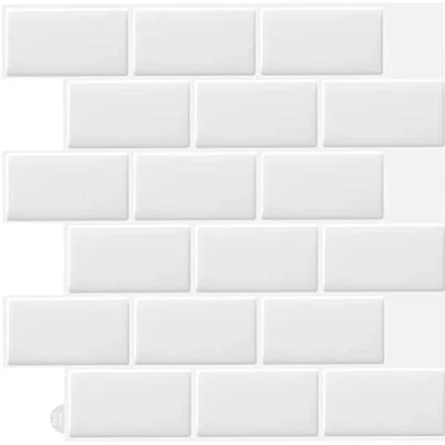 Afbeelding van Schil en Stick Tegel Backsplash voor Keuken Badkamer, Subway Witte Stok op Tegels Backsplash, 3D Zelfklevende Wandtegels Behang 12 &quot;x 12&quot; (10 Vellen)