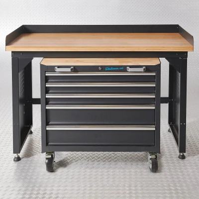 Afbeelding van Werkbank PRO met bamboe werkblad en gereedschapswagen 150 cm