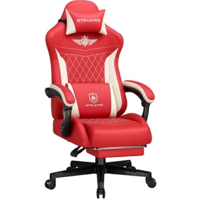 Afbeelding van GTPLAYER Ergonomische gamingstoel van kunstleer met lendensteun, computerstoel vergrote rugleuning, belastbaar tot 150 kg, rood