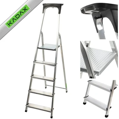 Afbeelding van KADAX Aluminium ladder Belastbaar tot 125 kg Vouwladder voor senioren, veiligheidsladder, met legplank (5 niveaus)