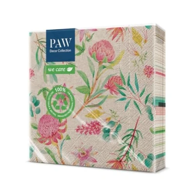 Afbeelding van PAW Gerecycleerde servetten, 3 laags (33 x 33 cm), 20 stuks, perfect voor verjaardagen, feesten, bruiloften, communies, vieringen, gerecyclede papieren passiebloem