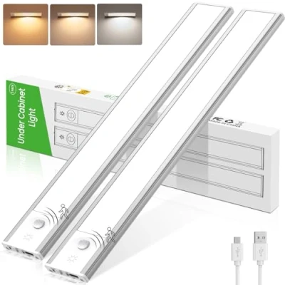 Afbeelding van Qutava Kastlamp, 84 leds/2 stuks, oplaadbaar, bewegingsmelder, met 3 kleuren, dimbaar, kastverlichting voor kast, trap, keuken, hal, garage, nachtlampje
